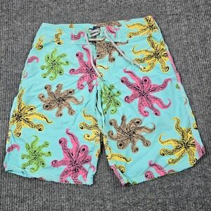Vilebrequin Swim Shorts Mens Small Blue Octopus Print Drawstring Lined Built In